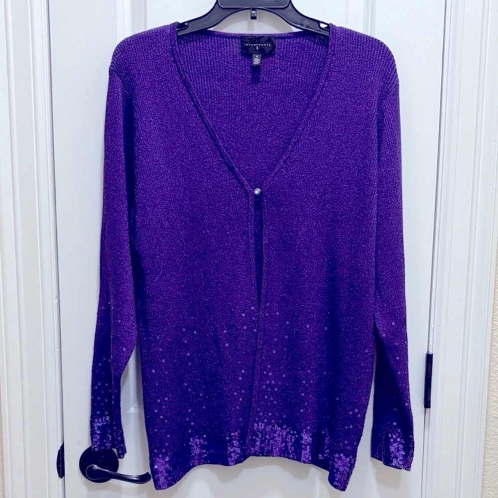 Investments Purple Knit Top w/ Stunning Sequin Trim